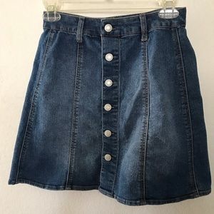 Denim button down mini skirt